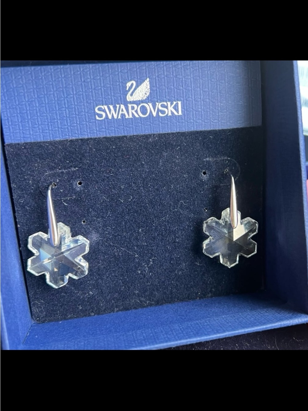 Authentic swarovski snowflake earrings rhodium plated #2348